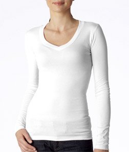 Bella Ladies Andrea Sheer Rib Long-Sleeve V-Neck T-Shirt. 8750