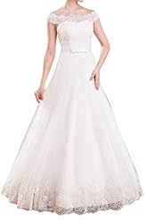 Natural   Waistline Organza Illusion Lace Floor Length Off the Shoulder Wedding Dress 