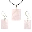 Rose Quartz Dome Rectangle Shaped Pendant and Earrings Set - 18x22mm Pendant, 14x18mm Earrings - Adjustable Cord Necklace Rose Quartz Dome Rectangle Shaped Pendant and Earrings Set - 18x22mm Pendant, 14x18mm Earrings - Adjustable Cord Necklace