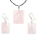 Rose Quartz Dome Rectangle Shaped Pendant and Earrings Set - 18x22mm Pendant, 14x18mm Earrings - Adjustable Cord Necklace