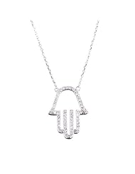 925 Sterling Silver Rhodium Plated CZ Cubic Zirconia Diamonds Hamsa Hand Religious Charm Pendant Necklace with 16"-18" Adjustable Chain