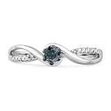 Platinum Plated Sterling Silver Blue And White Round Diamond Twisted Promise Ring (1/6 cttw)