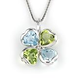 四つ葉のクローバー K10WG スカイブルートパーズ ペリドット ペンダント ネックレス 40ｃｍ （ レディース )  10金 ホワイトゴールド 8月 11月 誕生石 ：Ma338