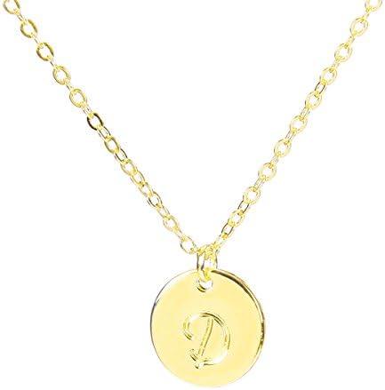 BR Small Script Initial Necklace Silver Initial Disc Necklaces Alphabet Jewelry (Gold D)