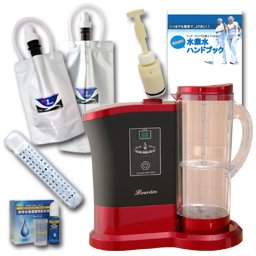 ポータブル高濃度水素水製造器Lourdes(ルルド) ワインレッド (ご使用開始時カートリッジ1個+9ヵ月目の交換用カートリッジ1個+水素水ハンドブック付属)+H2バッグ1Lサイズ(2個)&500mlサイズ(1 個)+溶存水素濃度&塩素濃度判定試薬+水美人(残留塩素除去スティック) セット