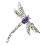 Genuine Elegante (TM) Jewelry Pins. Dragonfly Fashion Pin With Purple And Green Swarovski Crystal. 100% Satisfaction Guaranteed.