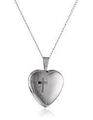 Sterling Silver Cross Heart Locket Pendant Necklace, 18"
