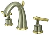 Kingston Brass KS2969ML+ Milano Widespread Lavatory Faucet with Metal lever handle, Satin Nickel and Polished Brass