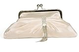 Ivory satin clutch handbag with diamante decoration