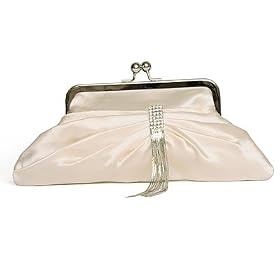 Ivory satin clutch handbag with diamante decoration