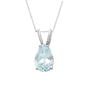 14k White or Yellow Gold 9x6mm Pear shape Cut Aquamarine Pendant