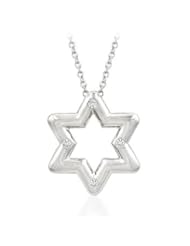 Alexander James White Gold Rhodium Bonded Star of David Pendant with Round Cut Clear CZ Accents in Silvertone Chain Included