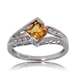 Princess Cut Citrine & Diamond White Gold Ring Size 7