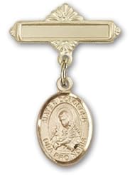14K Gold Baby Badge with Mater Dolorosa Charm and Polished Badge Pin