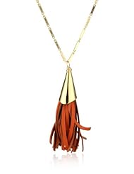 Nugaard "Ipanema" Orange Leather and Metal Tassel Necklace