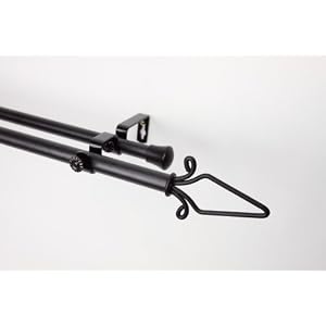 A&F Rod Decor - Drapery Double Rod Set 120 - 160 inch w Point Finial - Black