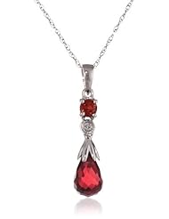 10k White Gold Teardrop Garnet Diamond Pendant Necklace (0.009cttw, I-J Color, I2-I3 Clarity), 18"