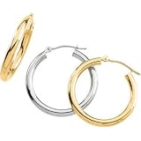 14K Yellow Gold Round Tube Hoop Earring