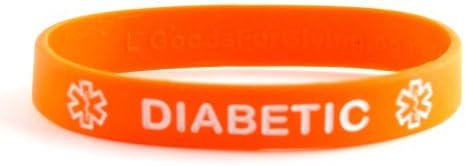 DIABETIC Silicone Wristband Bracelet (Size Medium 8" Average Adult) ORANGE