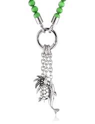 Stainless Steel Green Beach Theme Pendant Necklace, 20"