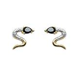 18K Gold Plated Black Cubic Zirconia Snake Stud Earrings