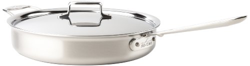 All-Clad BD55406 Stainless Steel d5 Brushed 5-Ply Bonded Dishwasher Safe 6-Quart Saute Pan with Lid Cookware, Silver On Sale