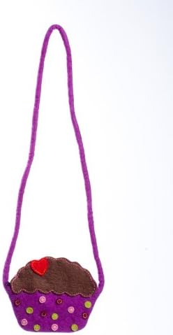 Earth Divas KFP-11-l Girls Chocolate Frosting Heart Patch and Purple Cupcake Shoulder Bag with Long Strap