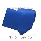 New Mens Solid Royal Blue Tie Necktie Hanky Set