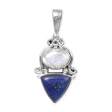 .925 Silver, Moonstone & Lapis Teardrop Pendant