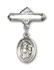 Sterling Silver Baby Badge with St. Sebastian Charm and Polished Badge Pin