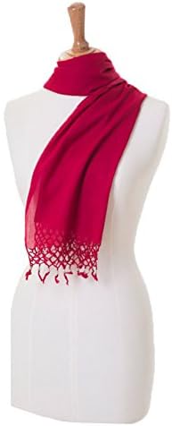 Khaadi Light Weight Plain Stoles (Scarf) with Tassels RED