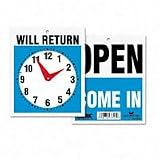 Reversible Open/Will Return Store/Business Sign with Clock Hands, 7-1/2w x 9h