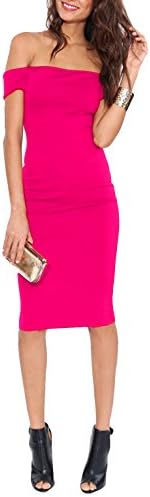 Rise World Women's Sexy Shoulder Off Midi Dress Pink Size XS