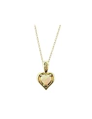 O&G Australia Natural Solid Heart Shaped Opal & Diamond, 14K Yellow Gold Pendant
