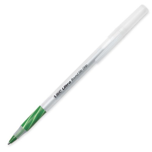 1 X Bic GSMG11GN Ultra Round Stic Grip Ballpoint Stick Pen, Green Ink, Medium, Dozen
