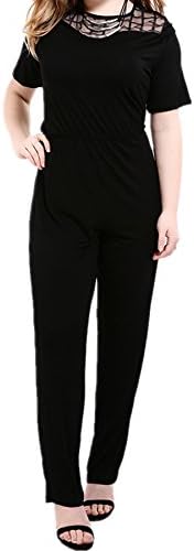 Plus size Women's Casual Oversize Patch Sheer Black Jumpsuits Long Pants Romper