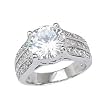 Sterling Silver Rhodium Engagement Ring with Clear CZ - Size: 6-9