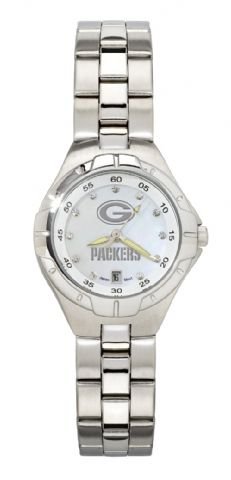 Green Bay Packers Womens Pearl Watch With Stainless Steel Bracelet