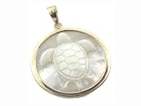 White Mother Of Pearl Sleeping Turtle Pendant. 14k Gold