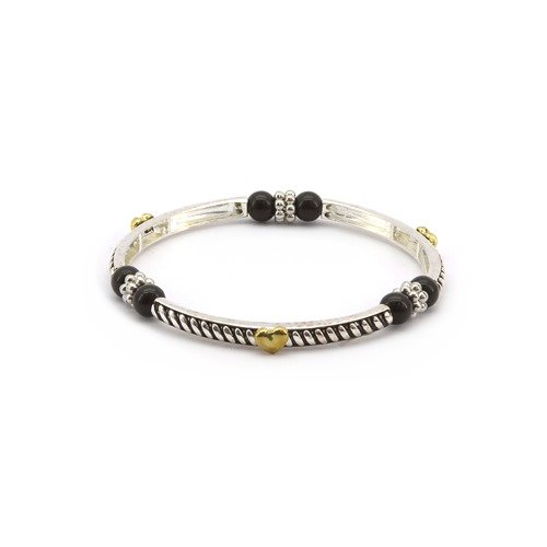 Magnetic Hematite Healing Stretch Bracelet with Gold Plated Heart Decor