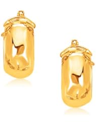 14K Yellow Gold Wide Small Hoop Earrings with Snap Lock