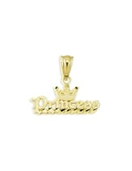 14k Yellow Gold Princess Girl Crown Diamond Cut Pendant