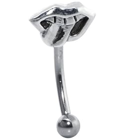 925 Sterling Silver MOUTH with TONGUE Eyebrow Ring Barbell - 16 Gauge
