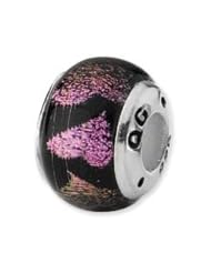Silver And Purple Hearts Dichroic Glass Charm for 3mm Charm Bracelets