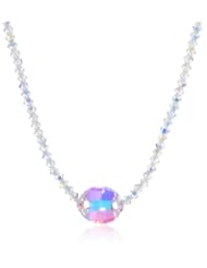 Swarovski Elements Faceted Crystal Bicone Bead with Leaf Shape Bead Center Accent and Gold Plated Sterling Silver Clasp Necklace, 18"