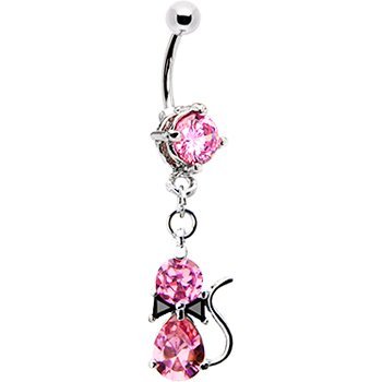 Fancy Feline Pretty Pink Gem Kitty Belly Ring