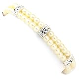Dual Strand Simulated Pearl Silver Tone Crystal Accent Bracelet