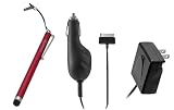 rooCase 3n1 Essential Bundle - 12v Car Charger / Wall Charger / Red Capacitive Stylus for Samsung Galaxy Tab Tablet P1000 Wi-Fi / 3G