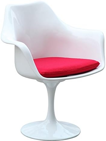 Lemoderno Tulip Arm Chair in White (1, Red Cushion)