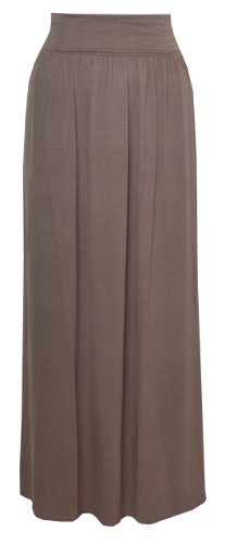 Womens Turn up Waist Long Maxi Skirt (US 6/8 (UK8/10), MOCHA)